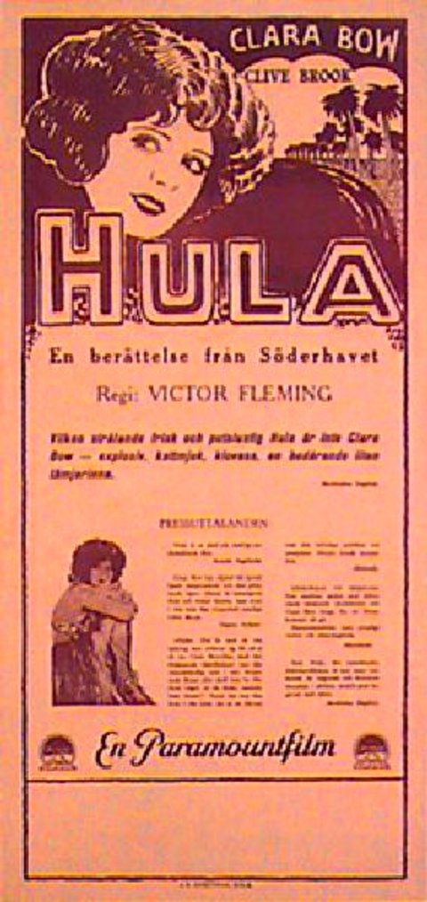 Hula Original 1927 Swedish Stolpe Movie Poster