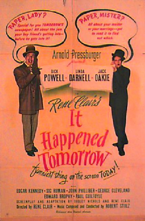 It Happened Tomorrow Original 1944 U.S. One Sheet Movie Poster