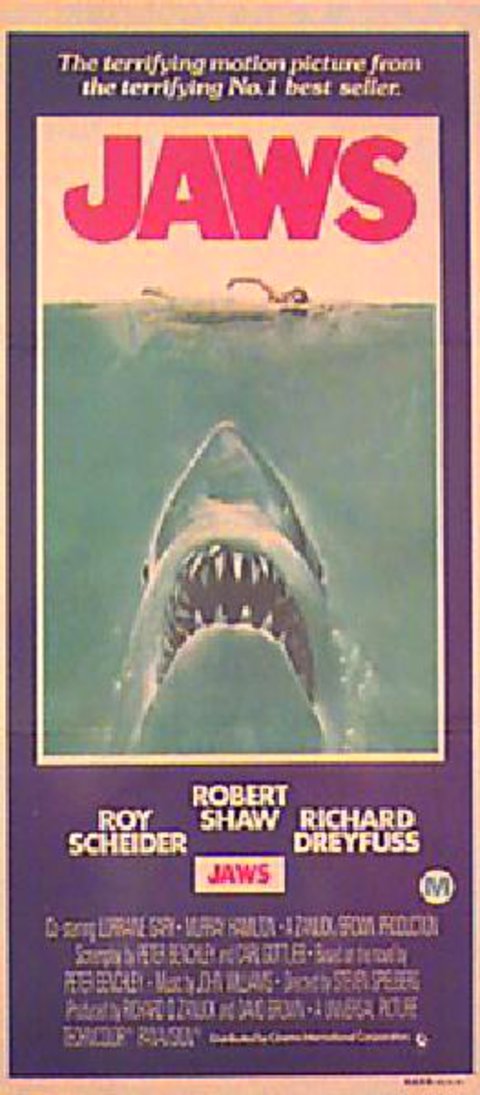 Jaws Original 1975 Australian Daybill Movie Poster