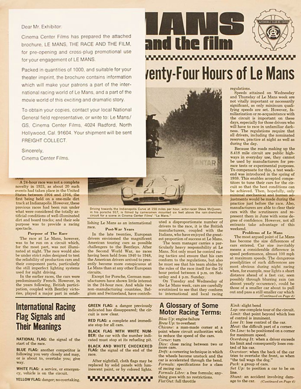 Le Mans Original 1971 U.S. Movie Herald