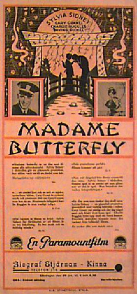 Madame Butterfly Original 1932 Swedish Stolpe Movie Poster