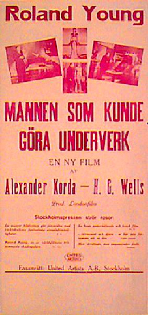 The Man Who Could Work Miracles Original 1937 Swedish Stolpe Movie Poster