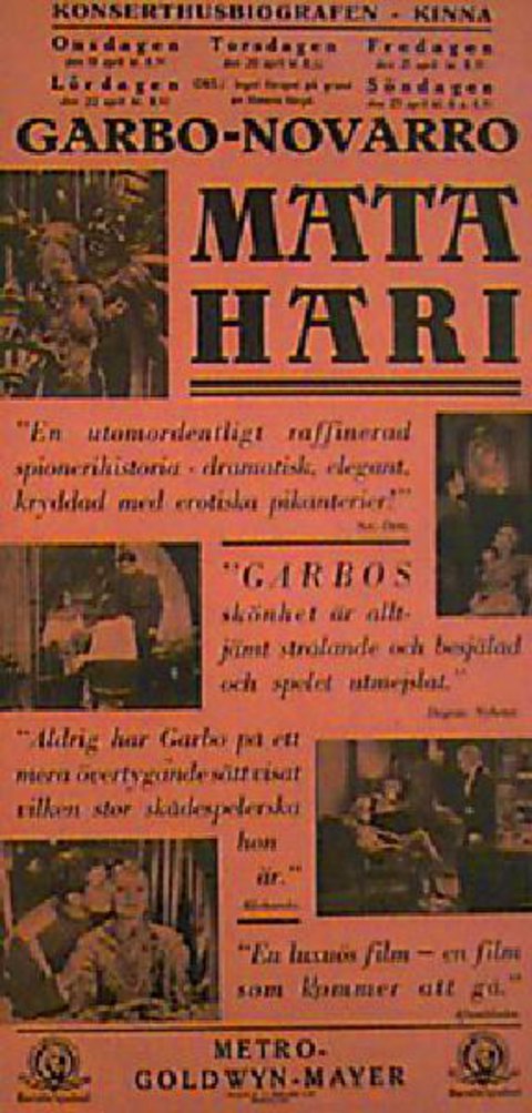 Mata Hari Original 1932 Swedish Stolpe Movie Poster