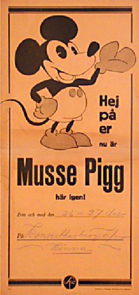 Mickey Mouse Original 1930s Swedish Stolpe Movie Poster