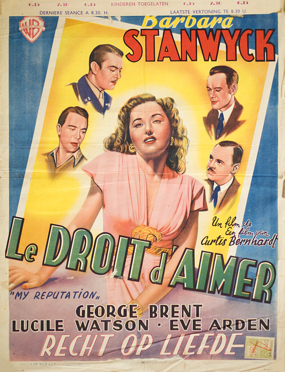 My Reputation Original 1946 Belgian Movie Poster