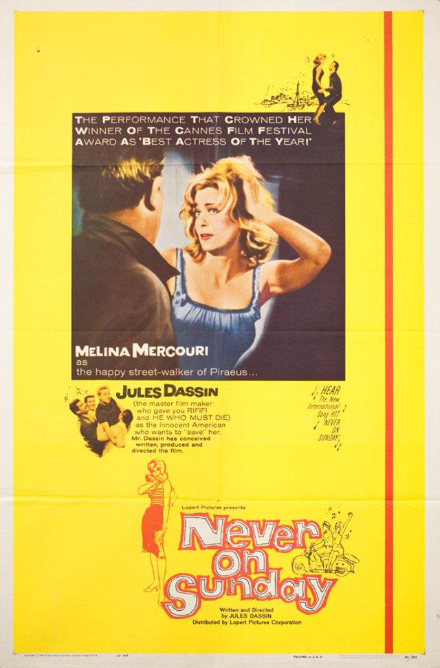 Never on Sunday Original 1960 U.S. One Sheet Movie Poster