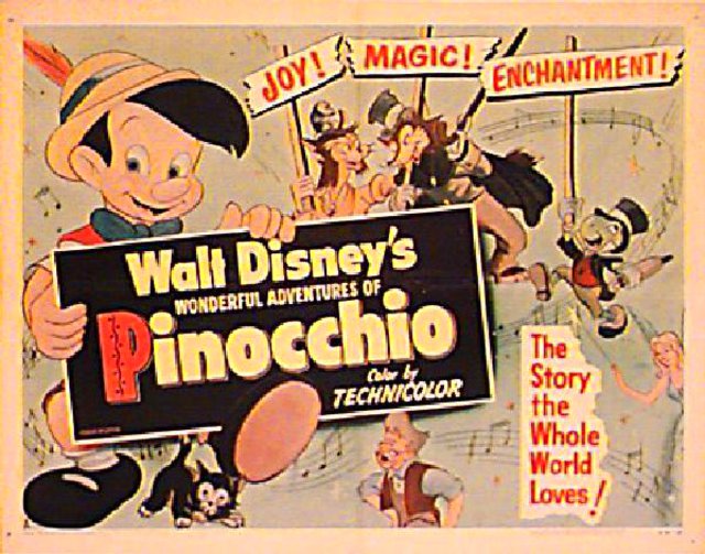 Pinocchio Original R1954 U.S. Half Sheet Movie Poster