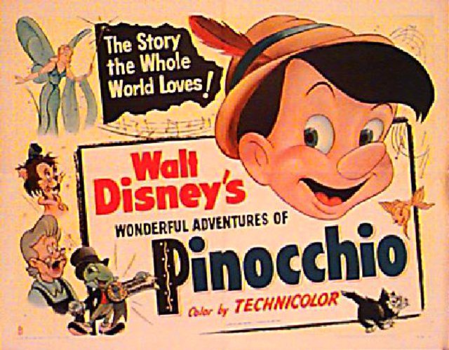 Pinocchio Original R1954 U.S. Half Sheet Movie Poster