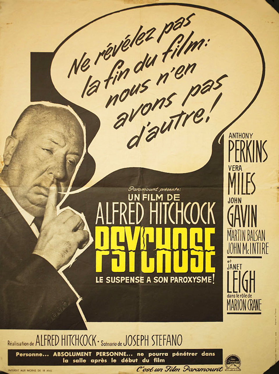 Psycho Original 1960 French Moyenne Movie Poster