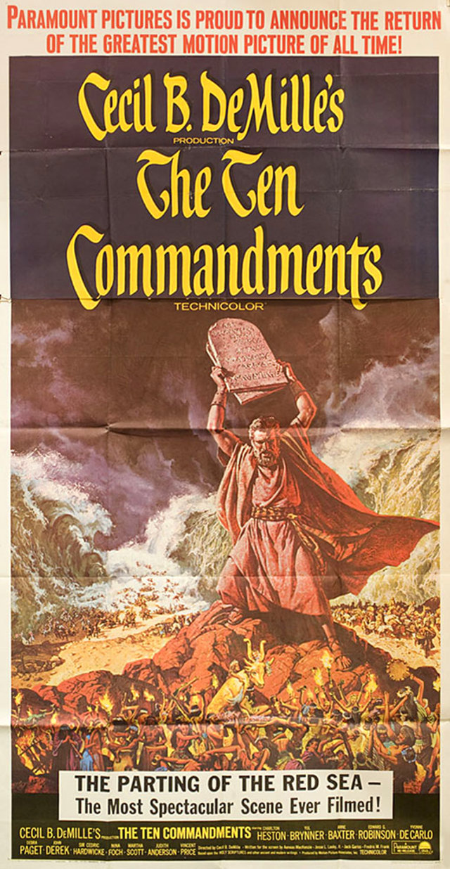 The Ten Commandments Original R1966 U.S. Three Sheet Movie Poster