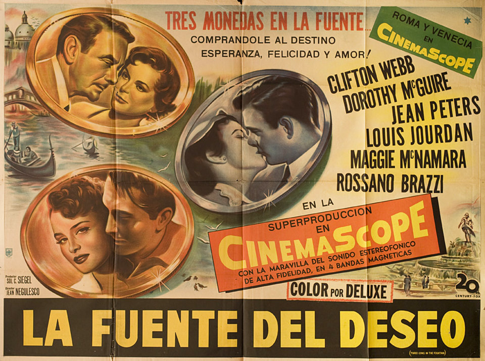 Three Coins in the Fountain Original 1954 Argentine Two Panel Movie Poster