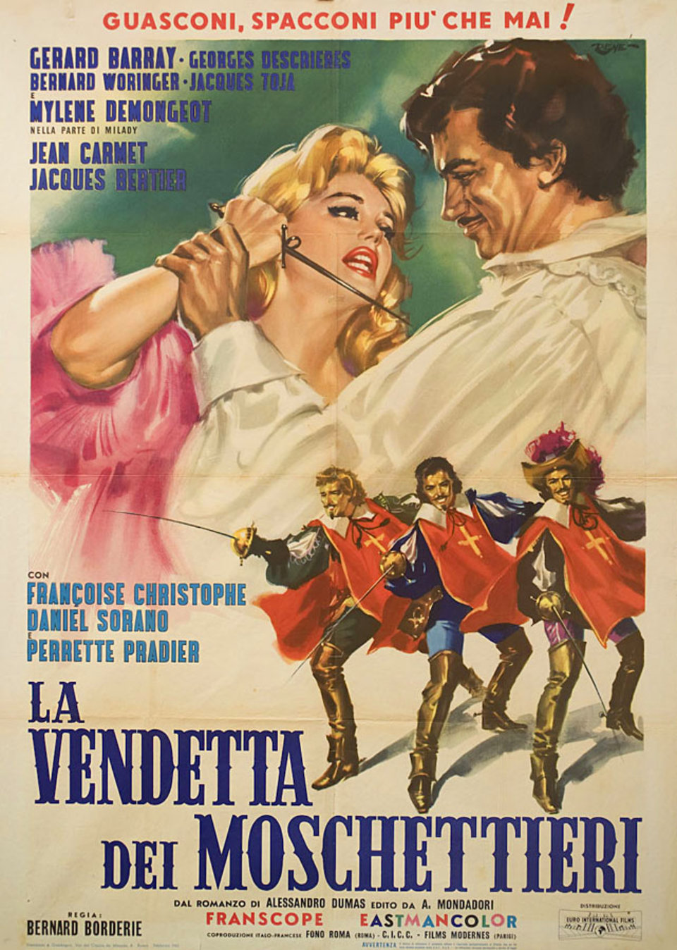 Vengeance of the Three Musketeers Original 1962 Italian Due Foglio Movie Poster