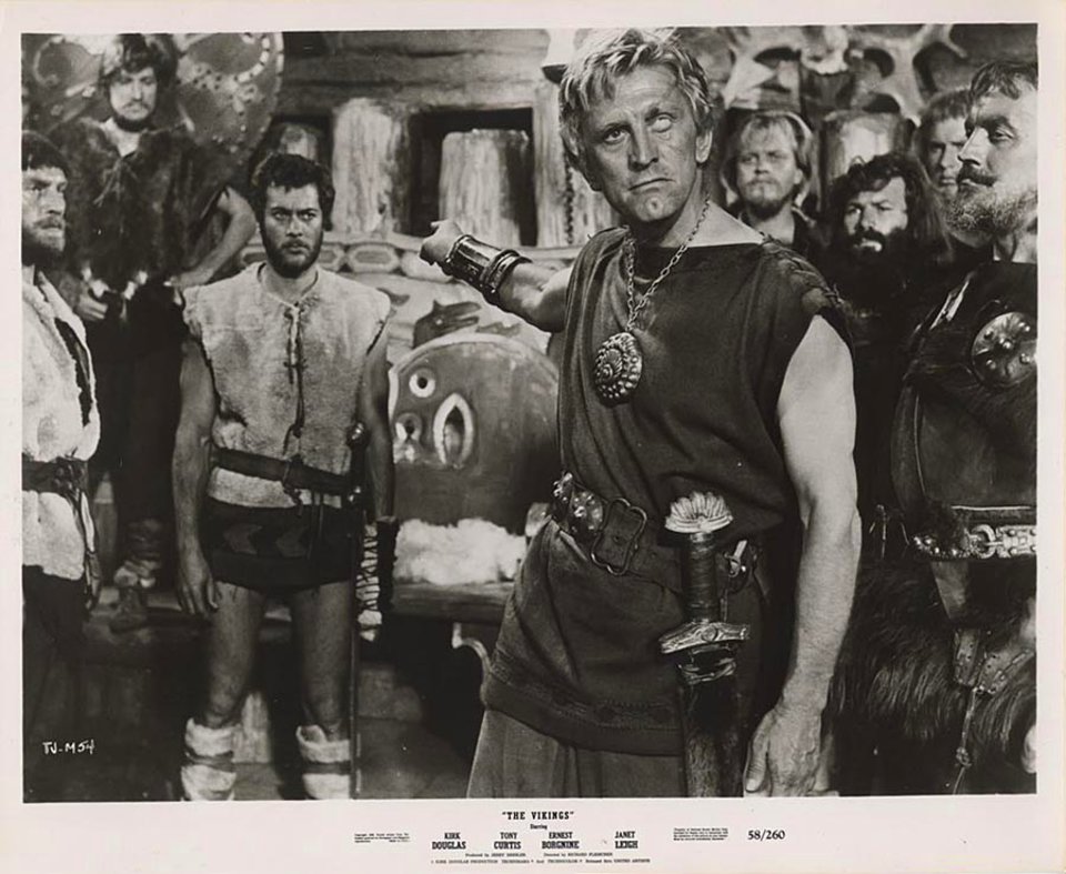 The Vikings 1958 Odin s Test Kirk Douglas Bosses Axe Throwing