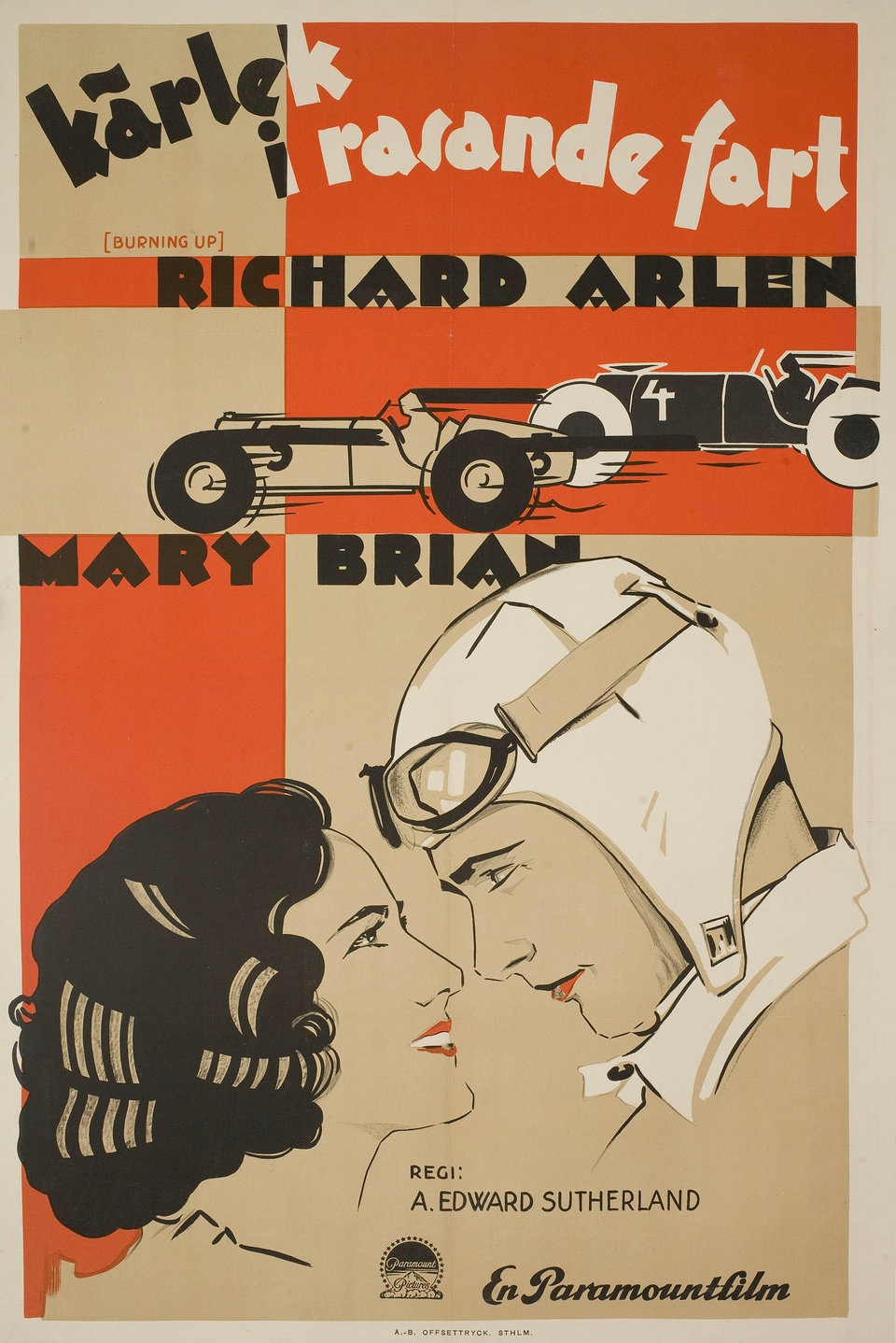 Burning Up Original 1930 Swedish A1 Movie Poster