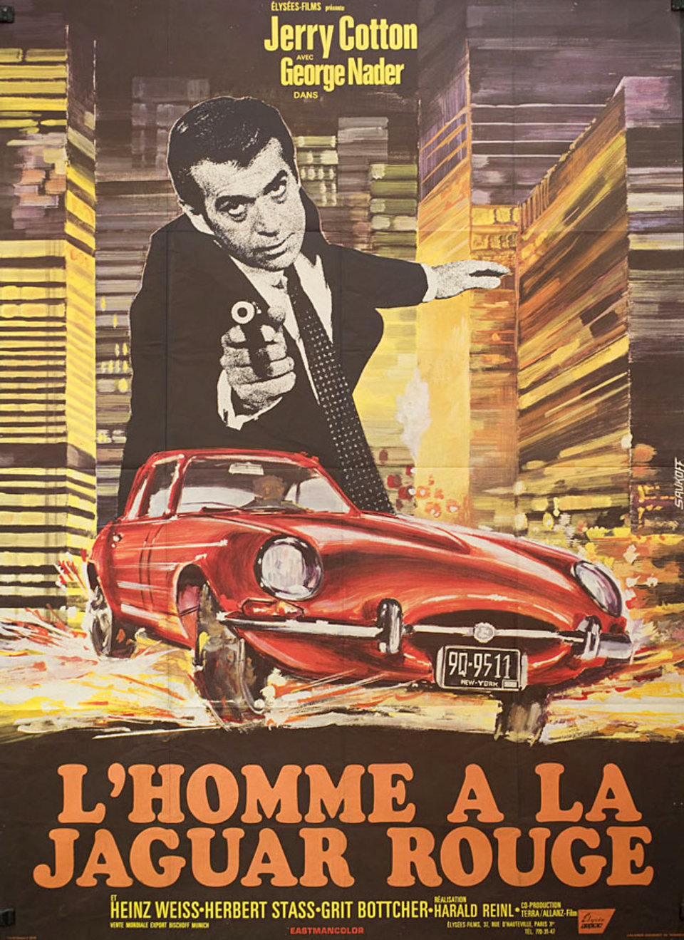 Death in the Red Jaguar Original 1968 French Grande Movie Poster