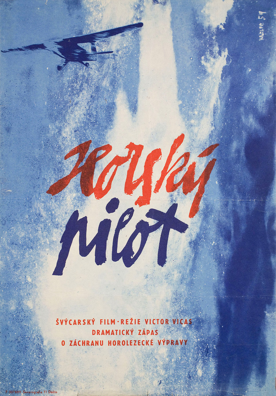 SOS Glacier Pilot Original 1959 Czech A3 Movie Poster