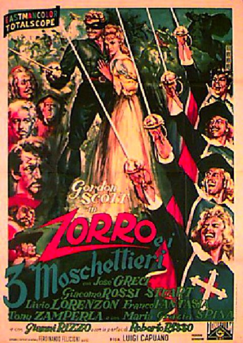 Zorro e i tre moschettieri Original 1963 Italian Due Fogli Movie Poster