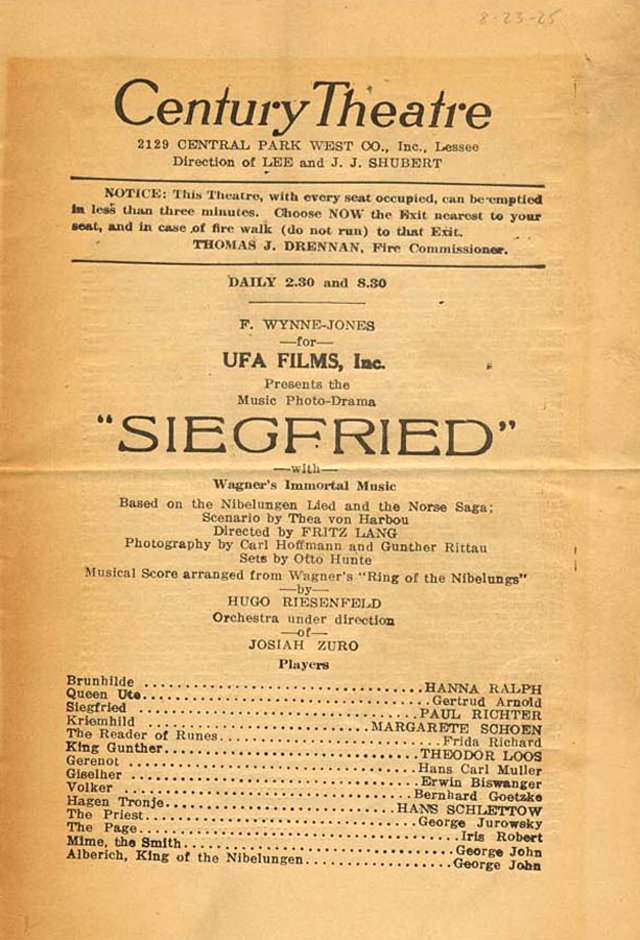 Die Nibelungen Original 1924 U.S. Movie Program