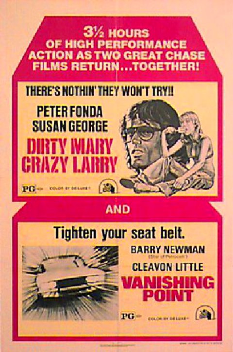 Dirty Mary Crazy Larry / Vanishing Point Original 1975 U.S. One Sheet Movie Poster