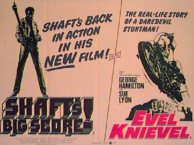 Evel Knievel / Shaft's Big Score! Original 1972 British Quad Movie Poster