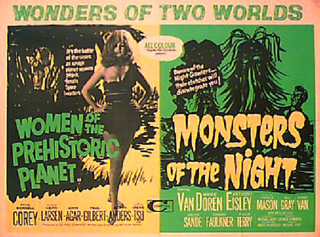 The Navy vs. the Night Monsters / Women of the Prehistoric Planet Original 1960s British Quad Movie Poster
