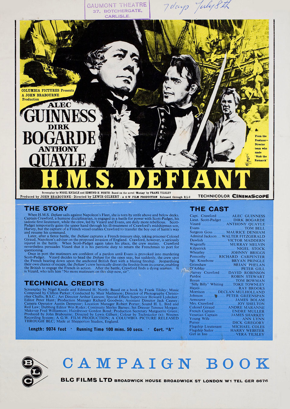 Damn the Defiant! Original 1962 British Movie Pressbook