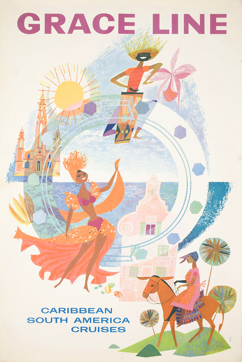 Grace Cruise Lines: Caribbean South American Cruises Original 1962 U.S. One Sheet Poster