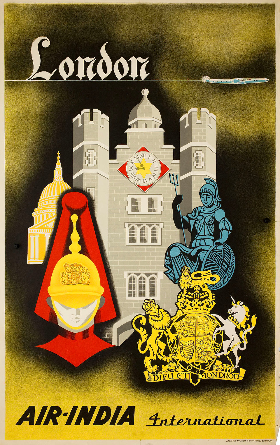 Air India: London Original 1950s Indian B1 Poster