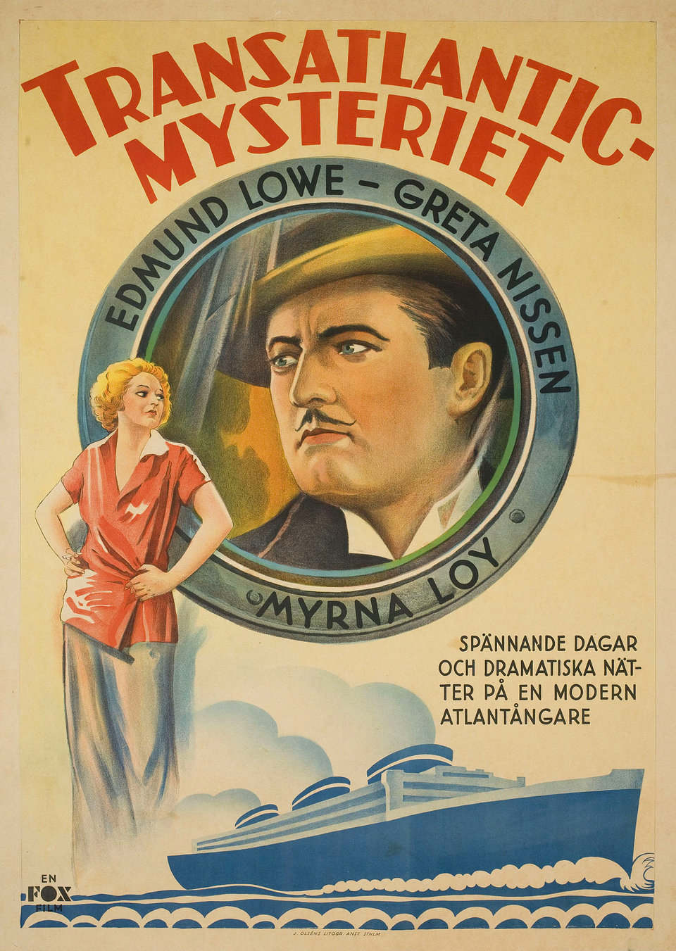 Transatlantic Original 1931 Swedish B1 Movie Poster