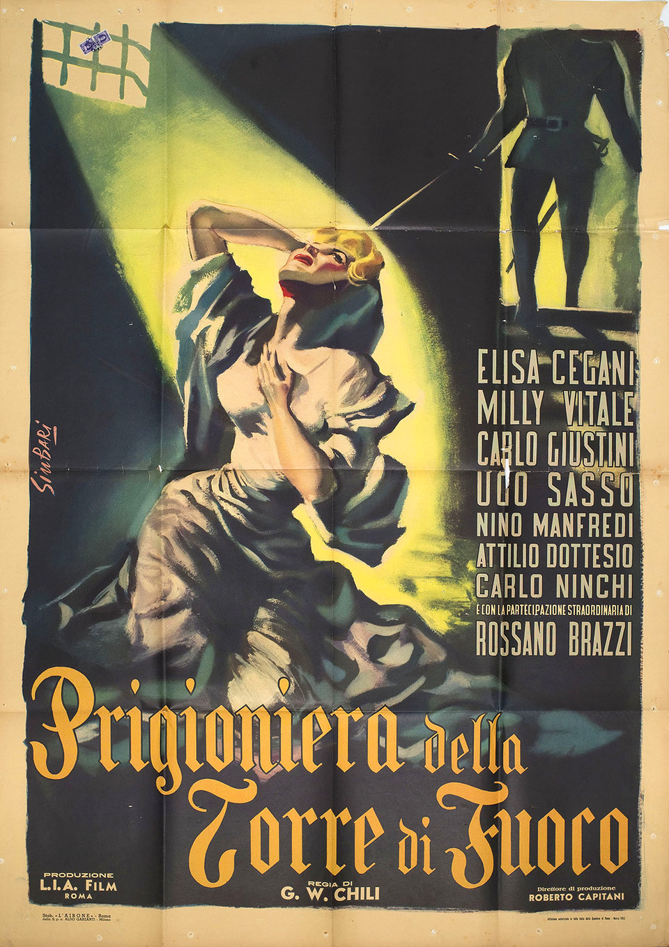 Prisoner in the Tower of Fire Original 1953 Italian Due Foglio Movie Poster