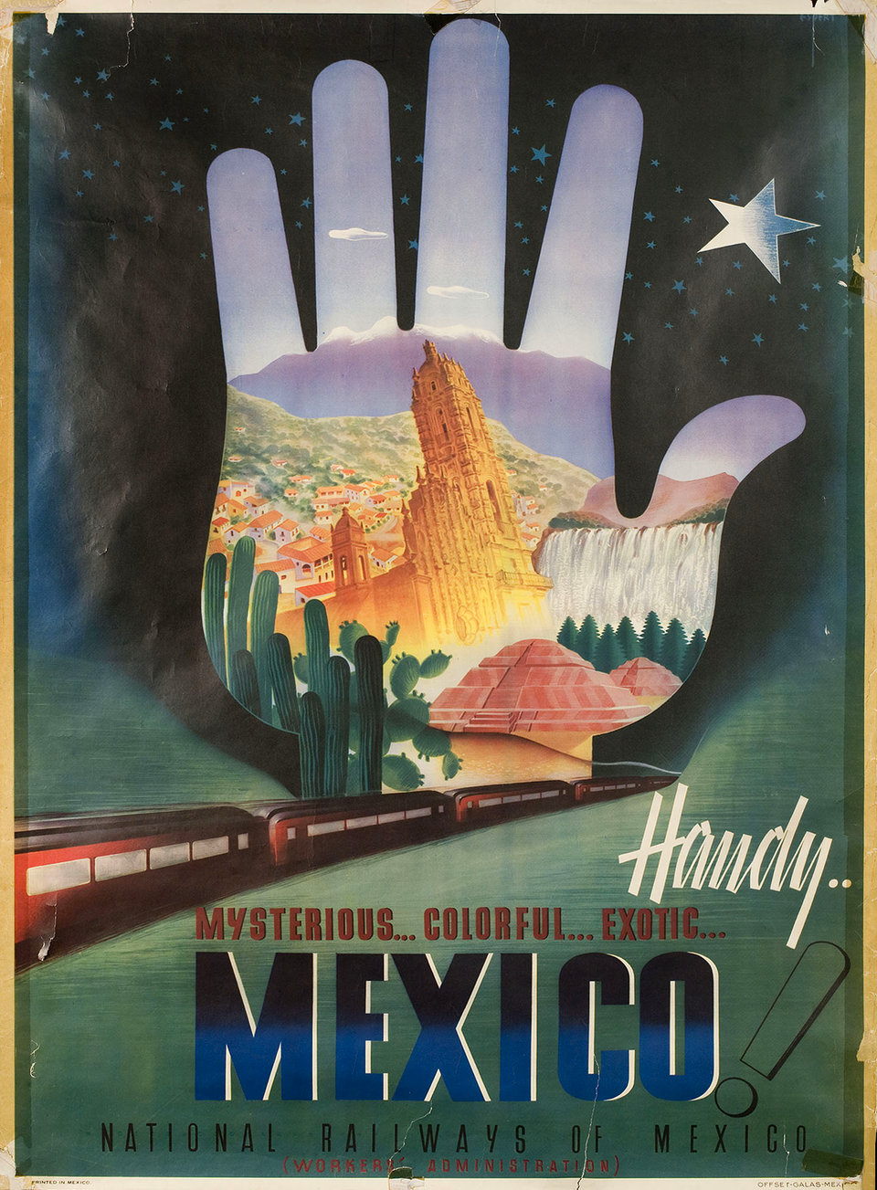 Mexico! National Railways of Mexico Original 1950s Mexican B1 Poster