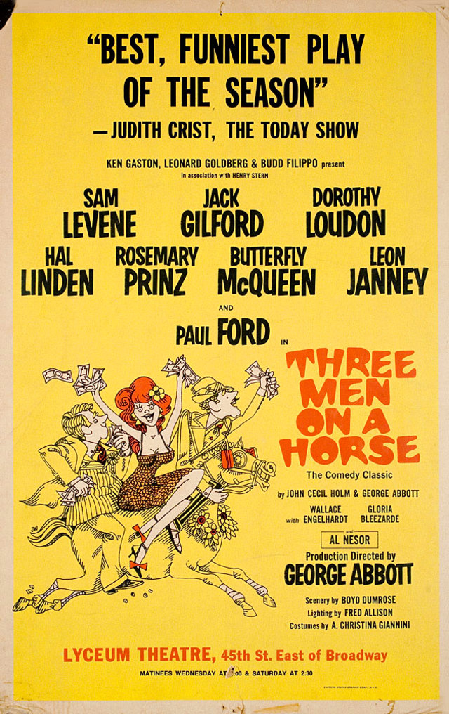 Three Men on a Horse Original 1969 U.S. Window Card Poster
