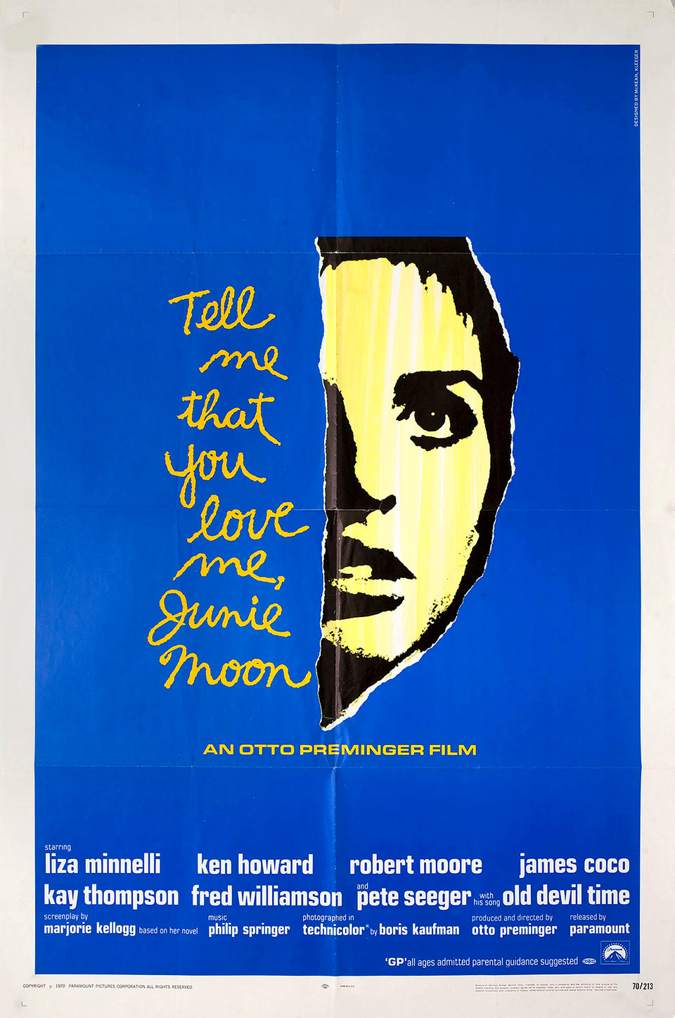Tell Me That You Love Me, Junie Moon Original 1970 U.S. One Sheet Movie Poster