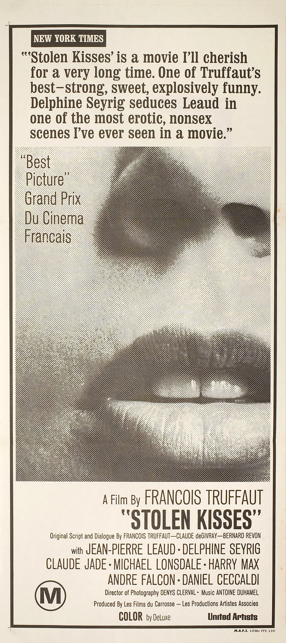 Stolen Kisses Original 1969 Australian Daybill Movie Poster