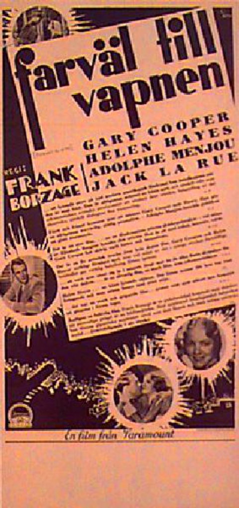 A Farewell to Arms Original 1932 Swedish Stolpe Movie Poster