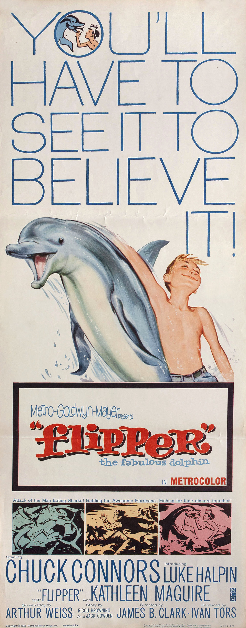 Flipper Original 1963 U.S. Insert Movie Poster