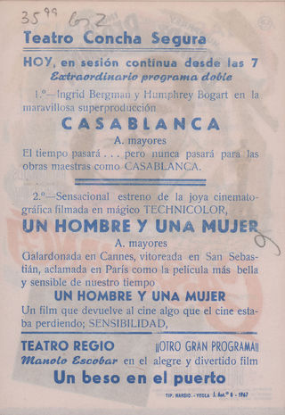 Casablanca Original R1967 Spanish Movie Herald Alternate Image