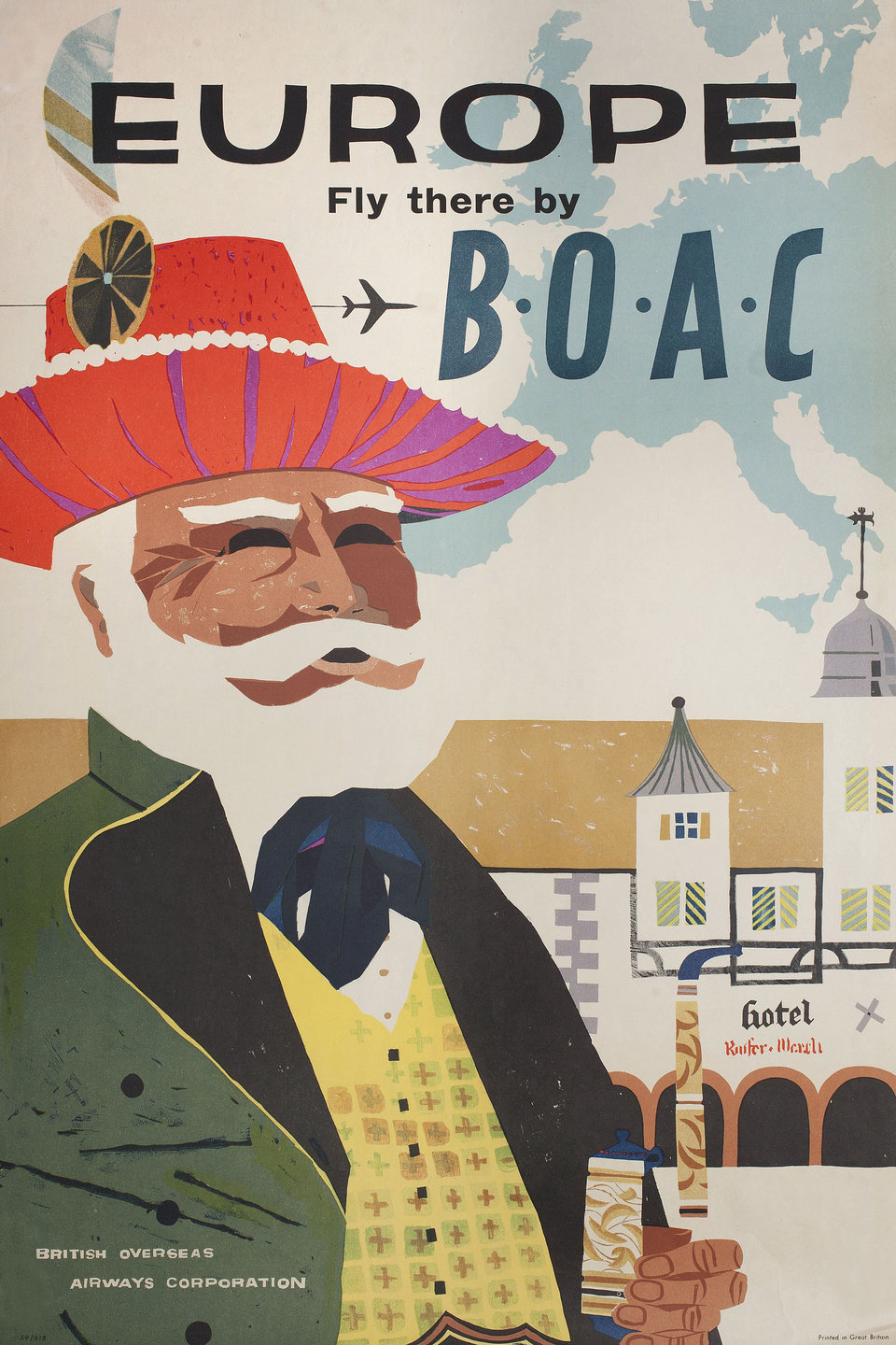 Europe: Fly There by Boac Original 1959 British Double Crown Poster