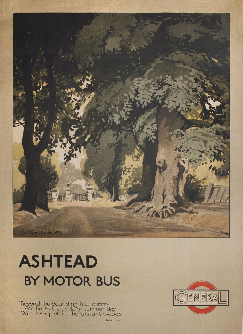 Ashtead by Motor Bus Original 1921 British Double Crown Poster