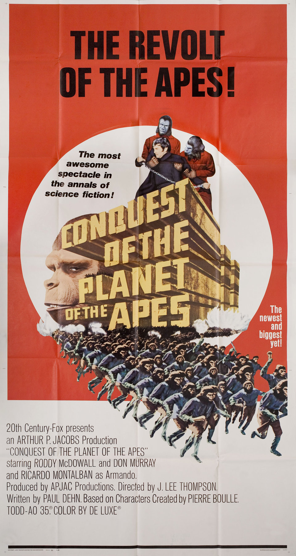 Conquest of the Planet of the Apes Original 1972 U.S. Three Sheet Movie Poster