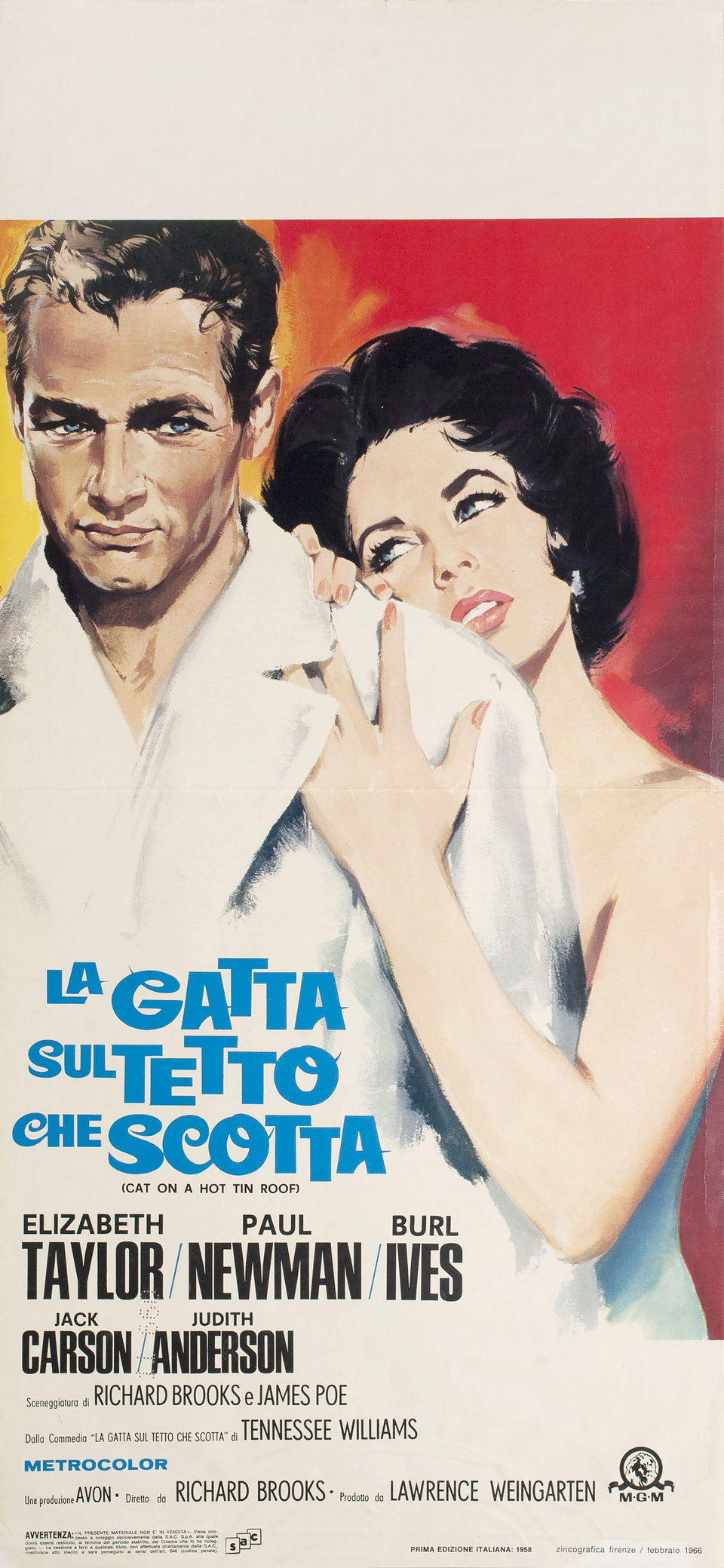 Cat on a Hot Tin Roof Original R1966 Italian Locandina Movie Poster