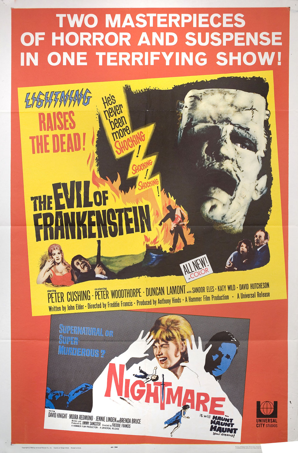 The Evil of Frankenstein Original 1964 U.S. One Sheet Movie Poster