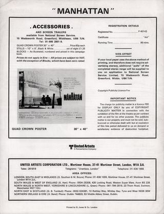 Manhattan Original 1979 British Movie Pressbook Alternate Image