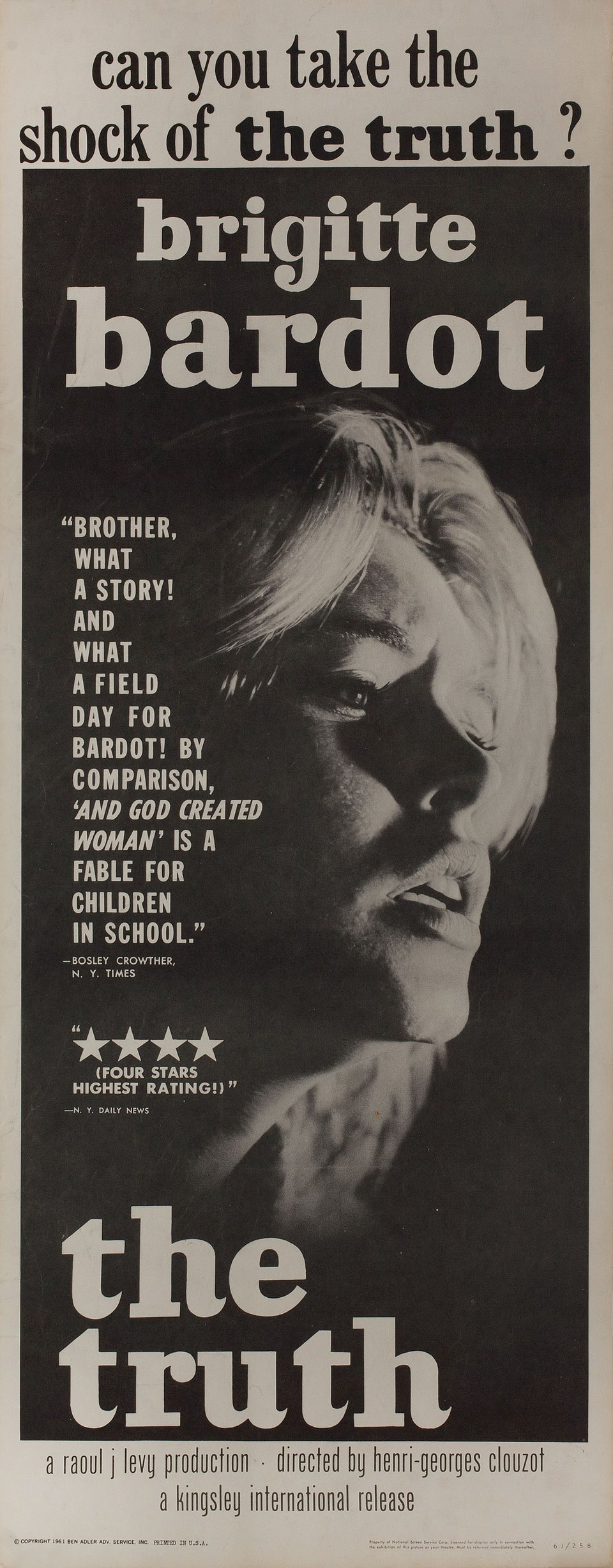 The Truth Original 1962 U.S. Insert Movie Poster