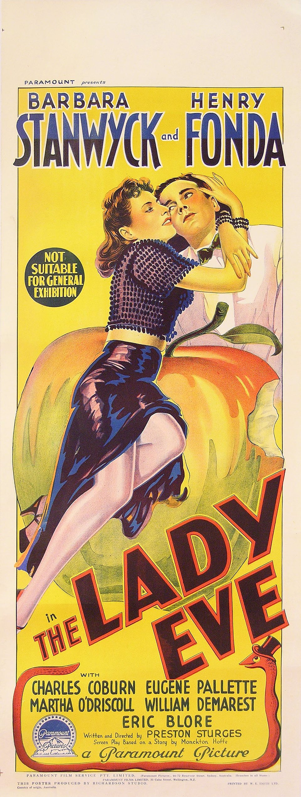 The Lady Eve Original 1941 Australian Daybill Movie Poster
