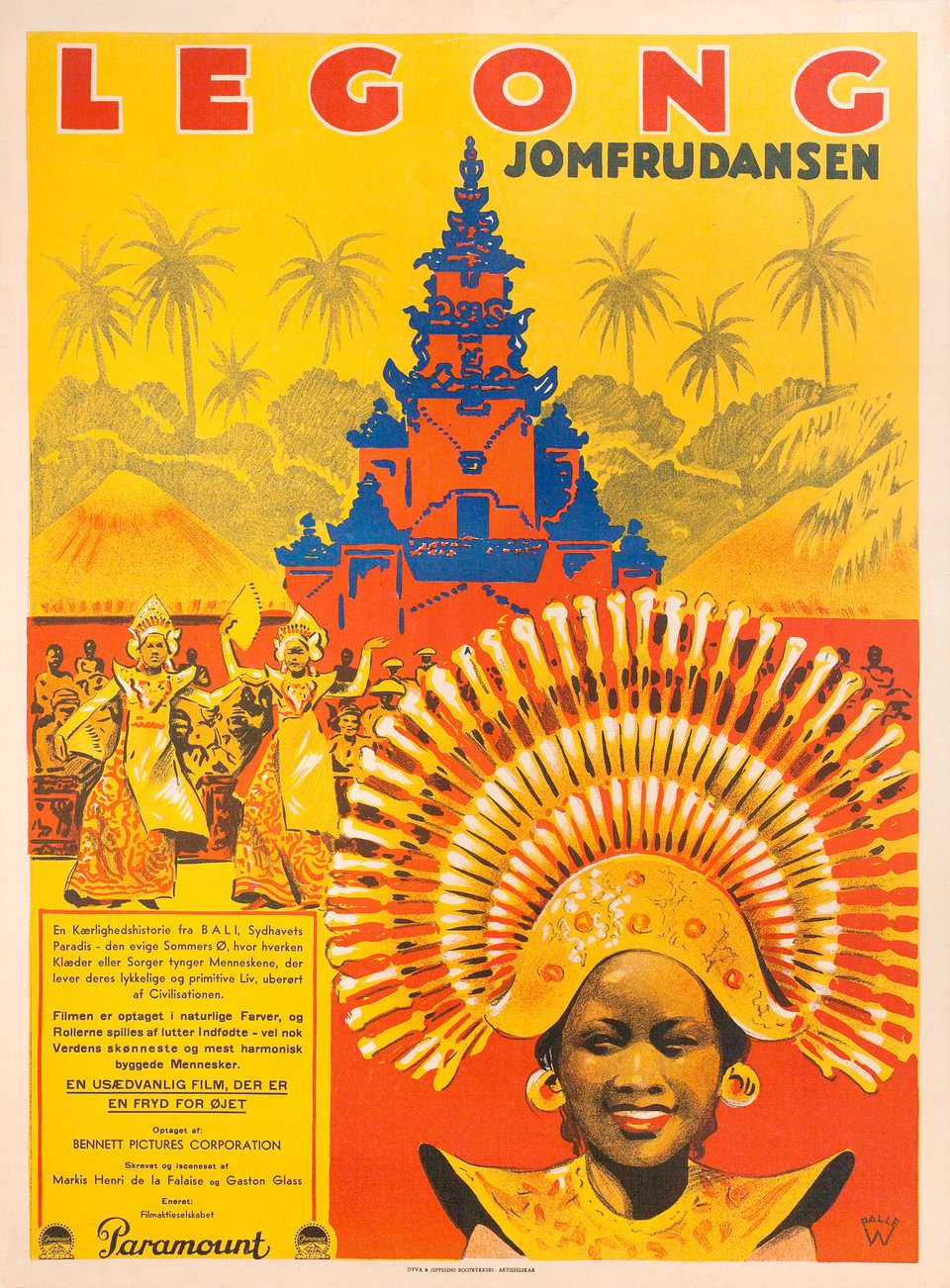 Legong: Dance of the Virgins Original 1935 Danish A1 Movie Poster