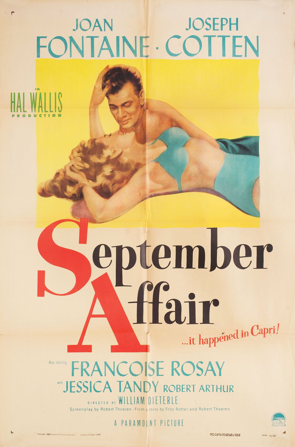 September Affair Original 1950 U.S. One Sheet Movie Poster