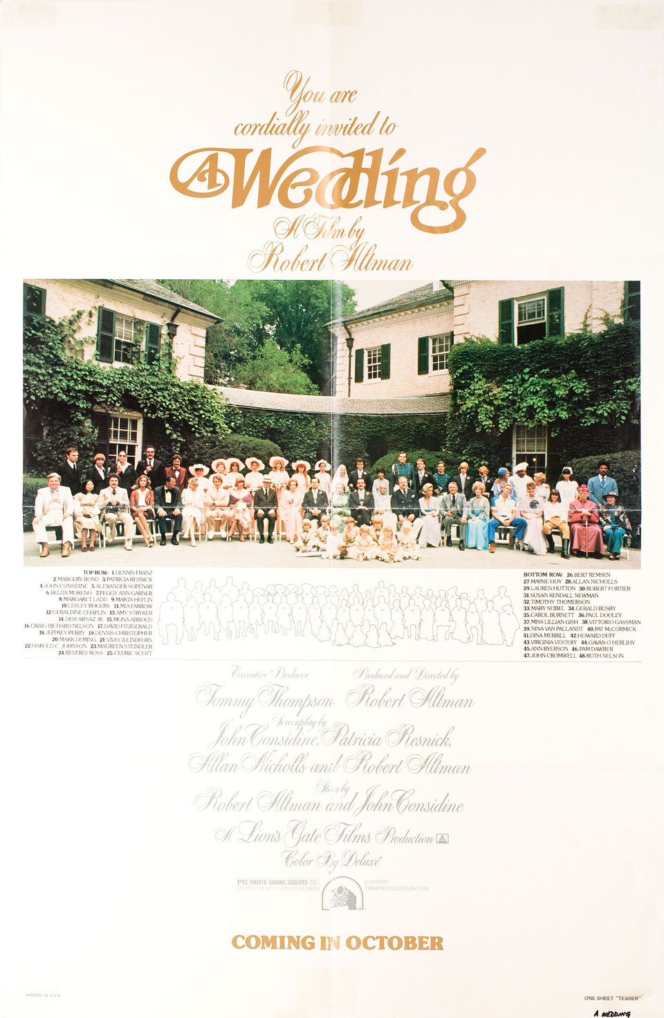 A Wedding Original 1978 U.S. One Sheet Movie Poster