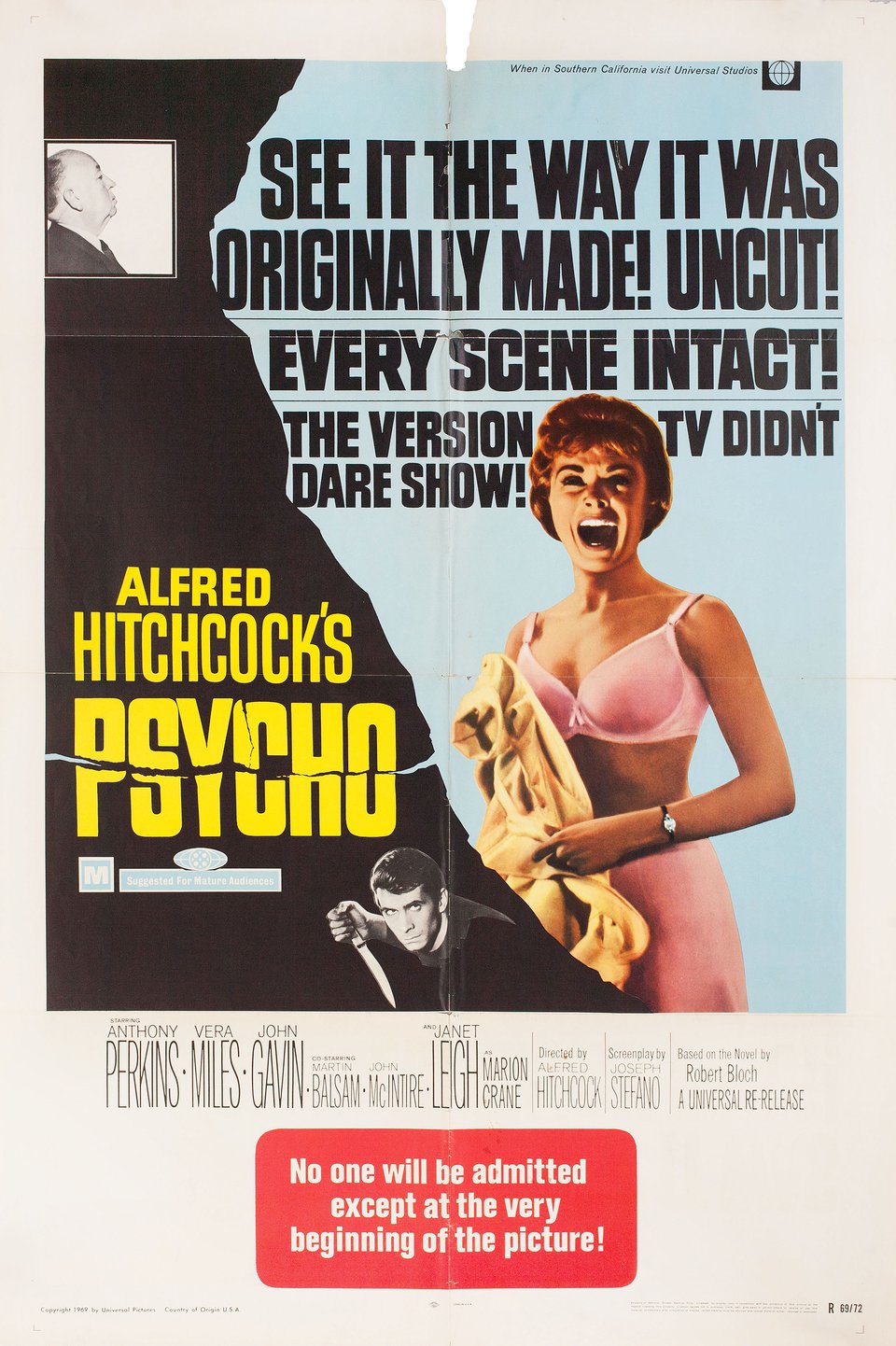 Psycho Original R1969 U.S. One Sheet Movie Poster