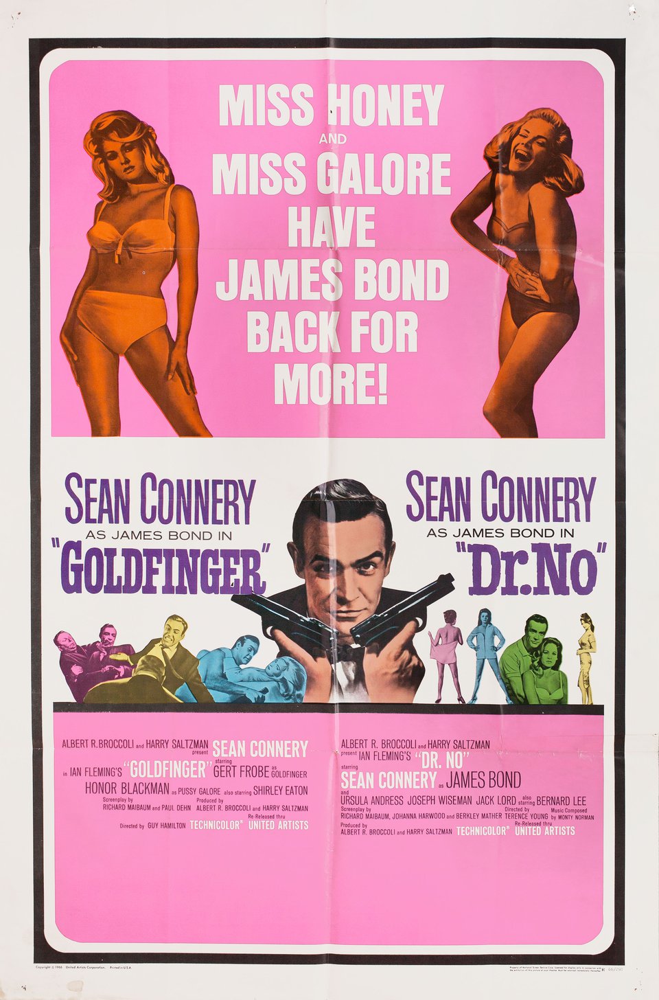 Dr. No / Goldfinger Original R1966 U.S. One Sheet Movie Poster